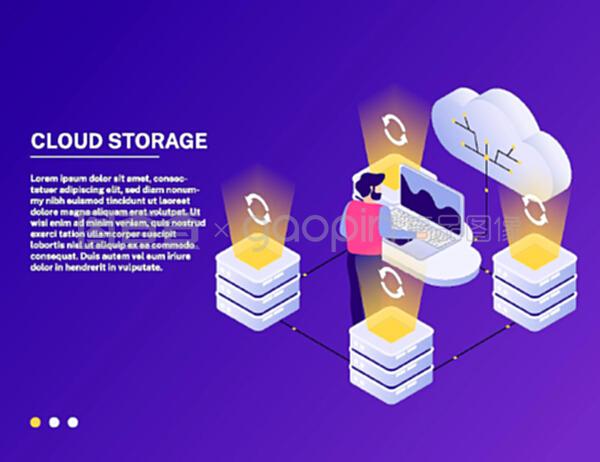 數(shù)據(jù)中心在線云服務等距組合與分析訪問數(shù)據(jù)存儲的動態(tài)紫色背景矢量圖